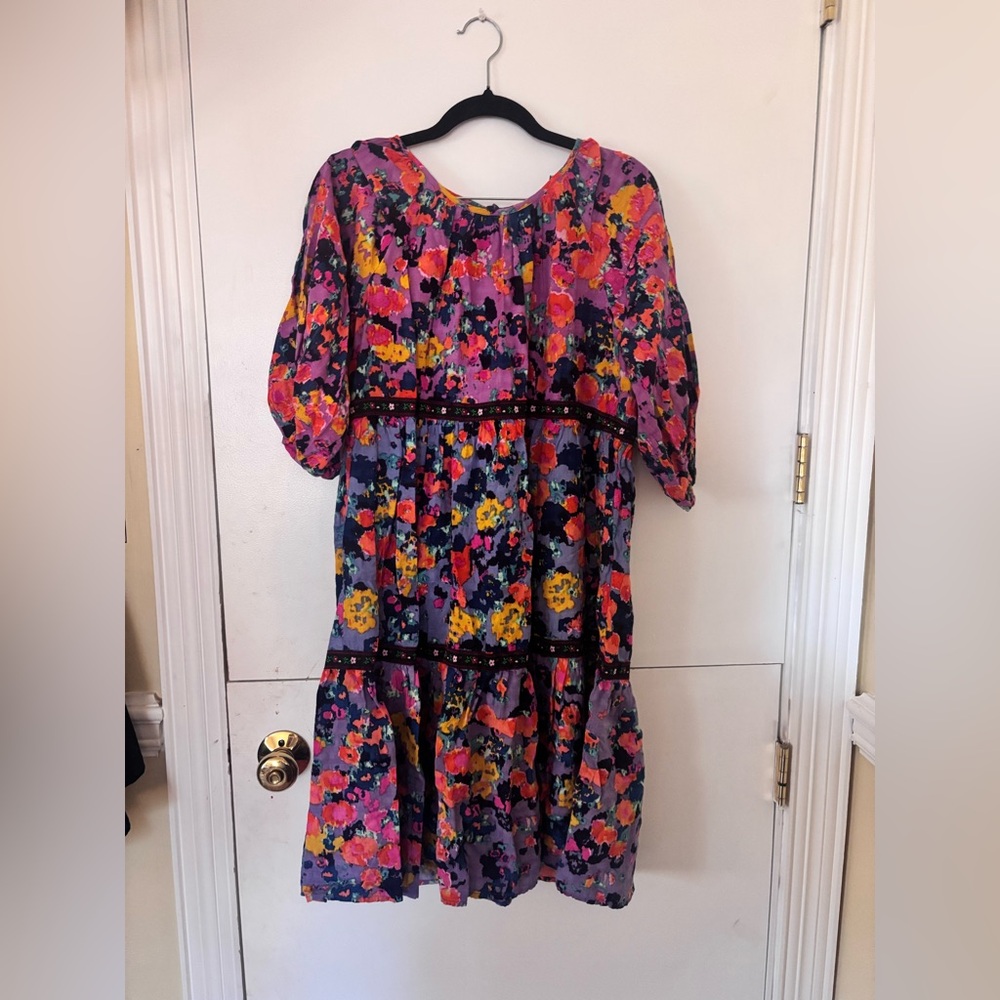 Anthro Floral Dress with Puff Sleeves